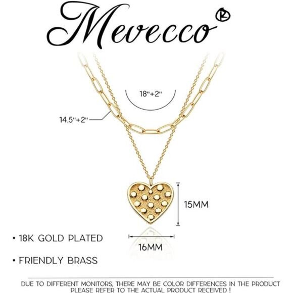 Heart Necklace Pendant Handmade 18k Gold Plated Dainty Gold Layering Long Women - Picture 6 of 8